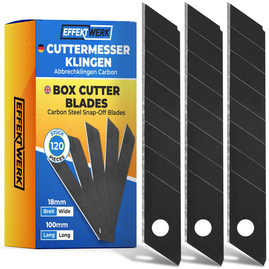 120x utility knife blades - 18mm snap-off blades made of carbon steel - replacement blades for utility knives - carpet knife blades - hardened & extremely sharp - utility knife replacement blades - black