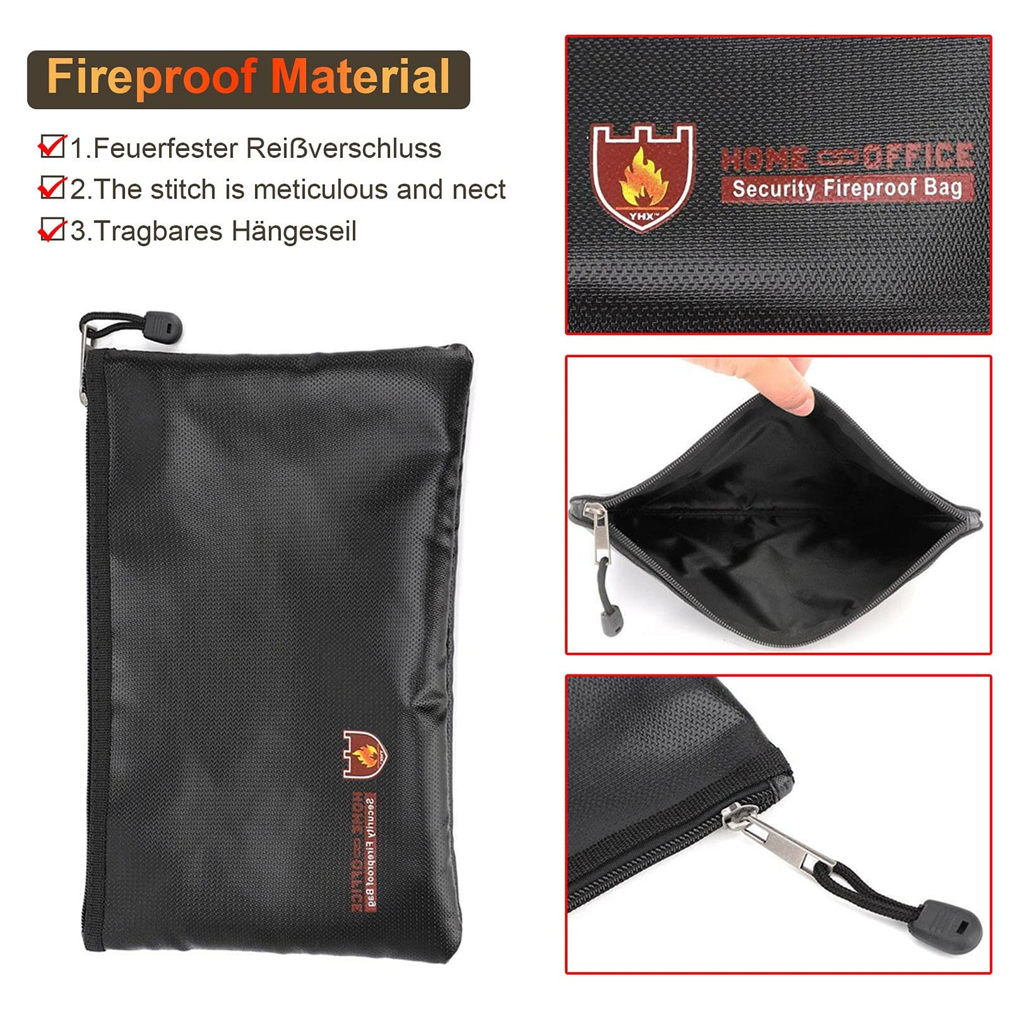 2 pieces Fireproof Document Bag 34x25cm, Waterproof Fire Resistant Safe Bag, Fireproof Money Storage, Large Capacity File Bag for Documents/Money/Passport/Bank Files and Cash