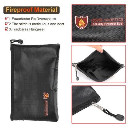 2 pieces Fireproof Document Bag 34x25cm, Waterproof Fire Resistant Safe Bag, Fireproof Money Storage, Large Capacity File Bag for Documents/Money/Passport/Bank Files and Cash
