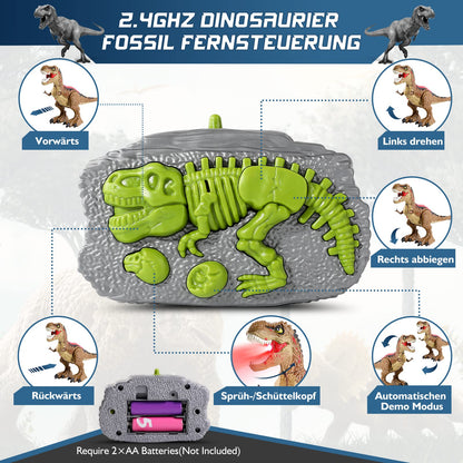 BAZOVE 2.4GHz remote control dinosaur toy with 360° spin stunt, spraying function, roaring, and LED light, electronic T-Rex dino toy gift for boys girls 3+ years old.
