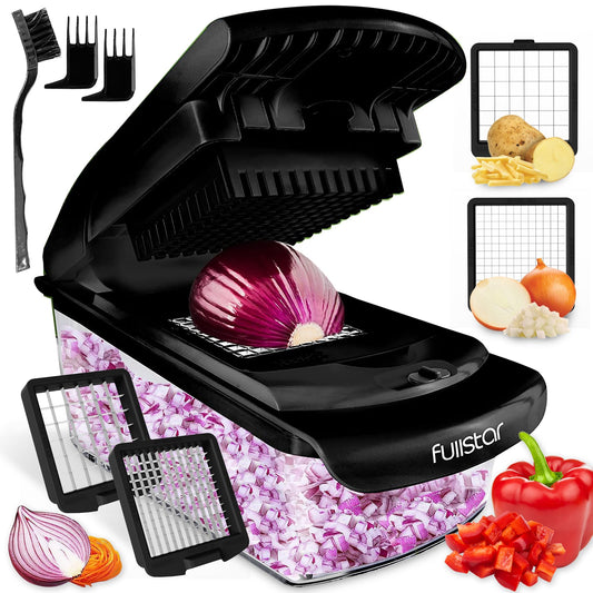 Vegetable slicer, spiralizer, vegetable grater - vegetable chopper, onion cutter, potato slicer, fruit slicer - Vegetable Chopper Cutter Dicer (2-in-1 - Black)