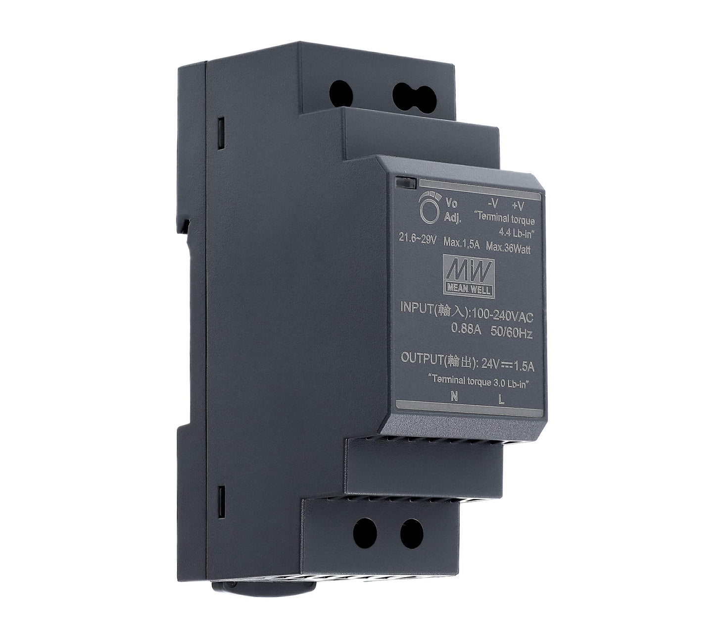 24 VDC | 1.5 A | 36 Watt | Mean Well HDR-30-24 DIN Rail Power Supply