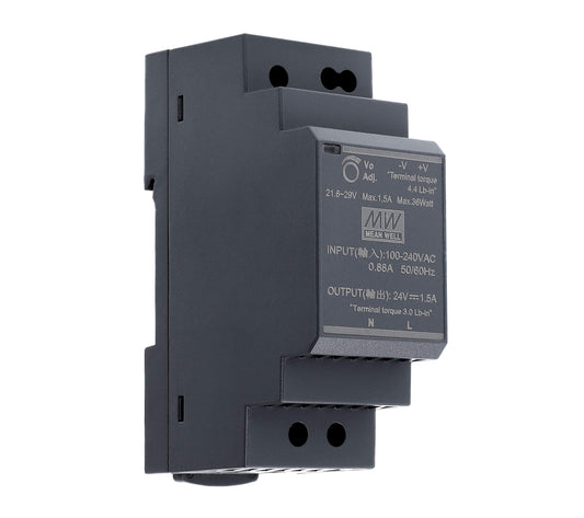 24 VDC | 1.5 A | 36 Watt | Mean Well HDR-30-24 DIN Rail Power Supply
