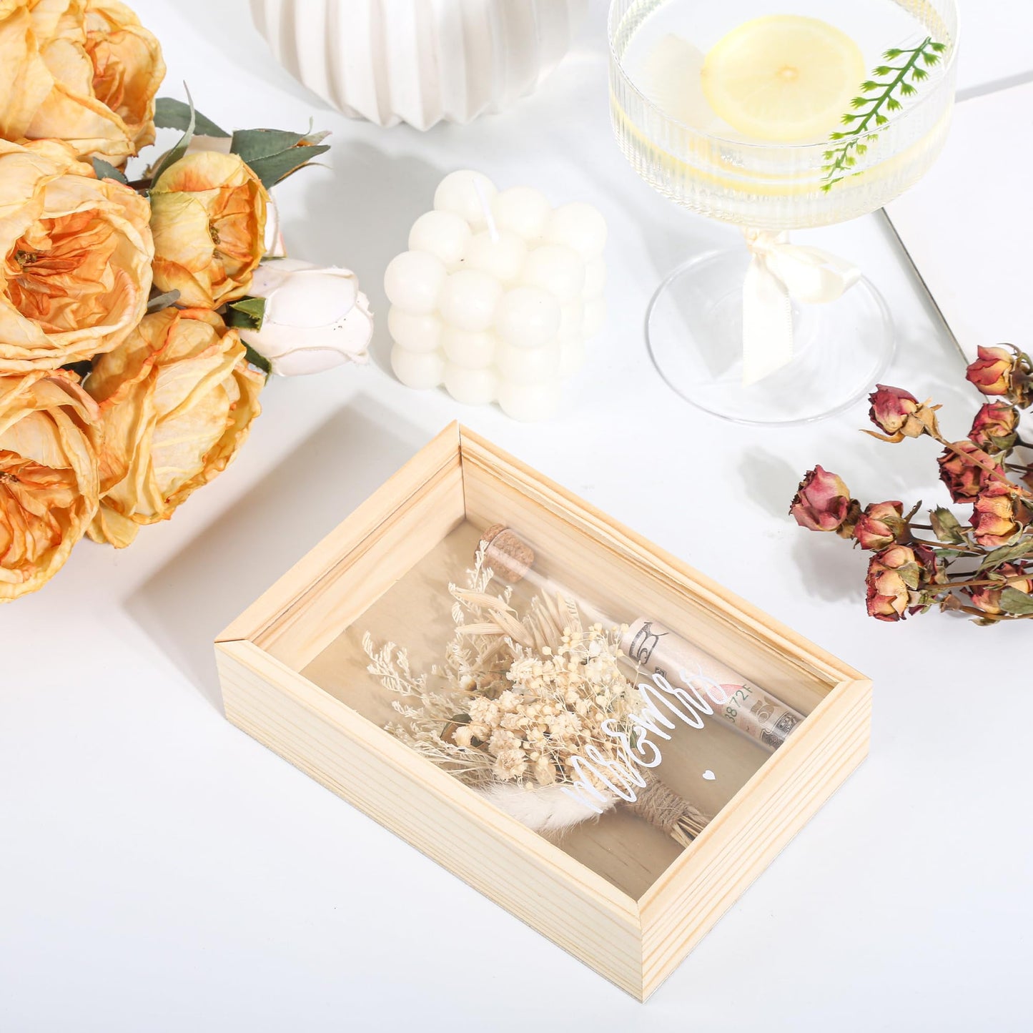 Wedding money gift - Mr & Mrs gift box with dried flowers & test tube - Wedding gift for the bridal couple - Creative money gifts for weddings - Wooden box as a keepsake