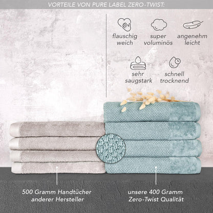 Pure label 6-piece guest towels 30x50 cm with hanging loop made of 100% cotton, absorbent, soft and Oeko-TEX certified - 6 guest towels light blue - light turquoise, 30x50 cm