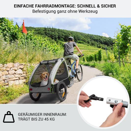 Klarfit 2-in-1 bike trailer & dog buggy, foldable, dog trailer with suspension, reflectors & leash, for dogs up to 45kg