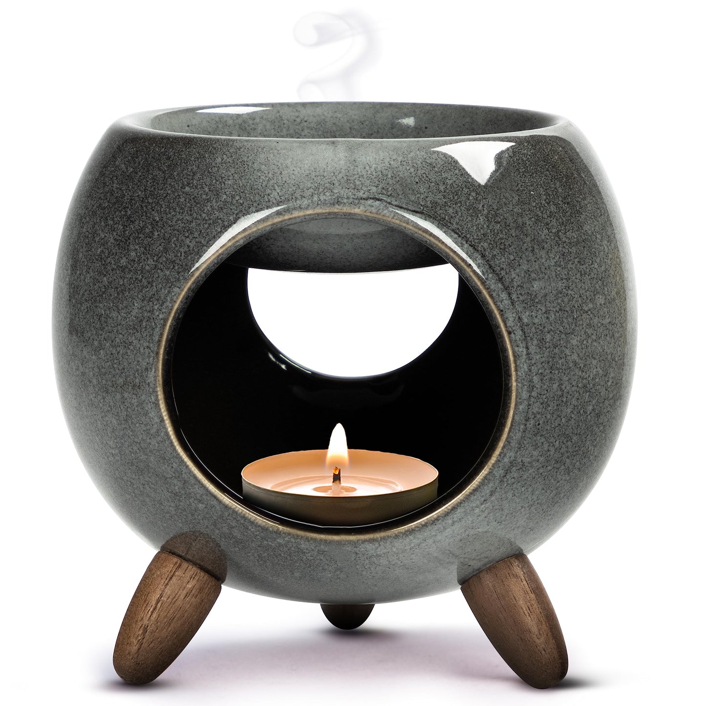 Kaloogo Sabai Scent Ceramic Oil Diffuser - Elegant scent light - Sturdy design - Perfect heat distribution - High-quality tealight oil diffuser - for scented wax and essential oils (Ash Gray)