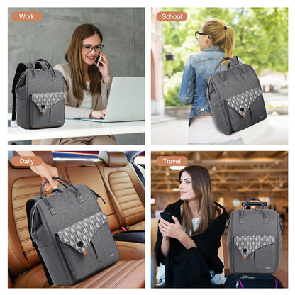 Lekesky backpack designed for women with laptop compartment & anti-theft pocket, fits up to 15.6 inch laptop. Perfect for work or school. (Grey)