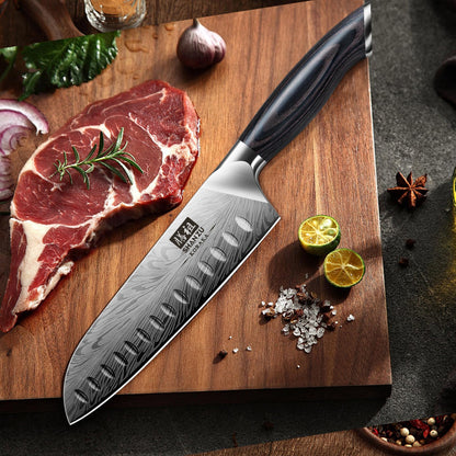 SHAN ZU Kitchen Knife made of powdered steel, Japanese Santoku Knife, 18 cm Professional Chef Knife with high carbon content, Sharp Kitchen Knife with ergonomic Pakkawood handle.