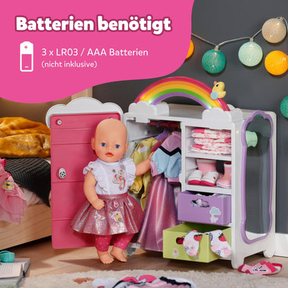 BABY born Rainbow Wardrobe, doll clothes closet, storage for doll clothing with glowing rainbow and cheerful sounds, 836040 Zapf Creation