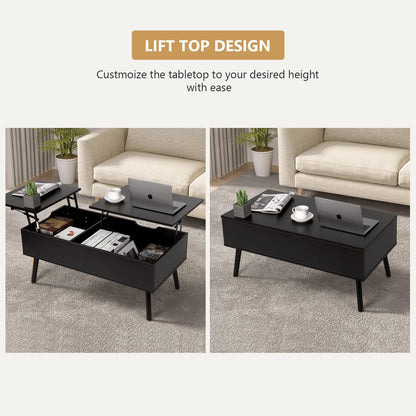 VOWNER Coffee Table, Adjustable Height Coffee Table, Extendable, Retractable Coffee Table, Separate Hidden Storage Compartment, Double Lift Top, Living Room Table, Black