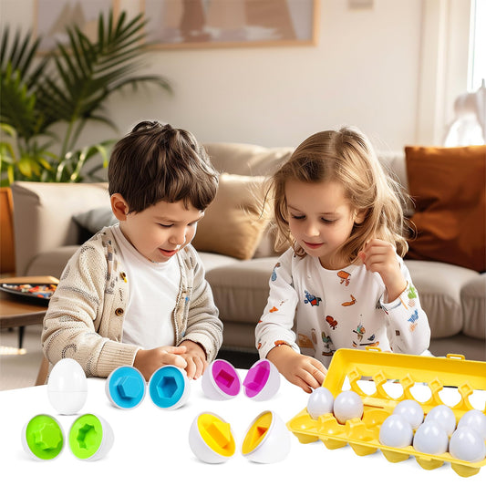 Montessori toy Matching Eggs Color & Shape Recognition Sorter Skills Toy for Toddlers, Matching Eggs Set Easter Egg, Fine Motor Montessori Puzzle Gift