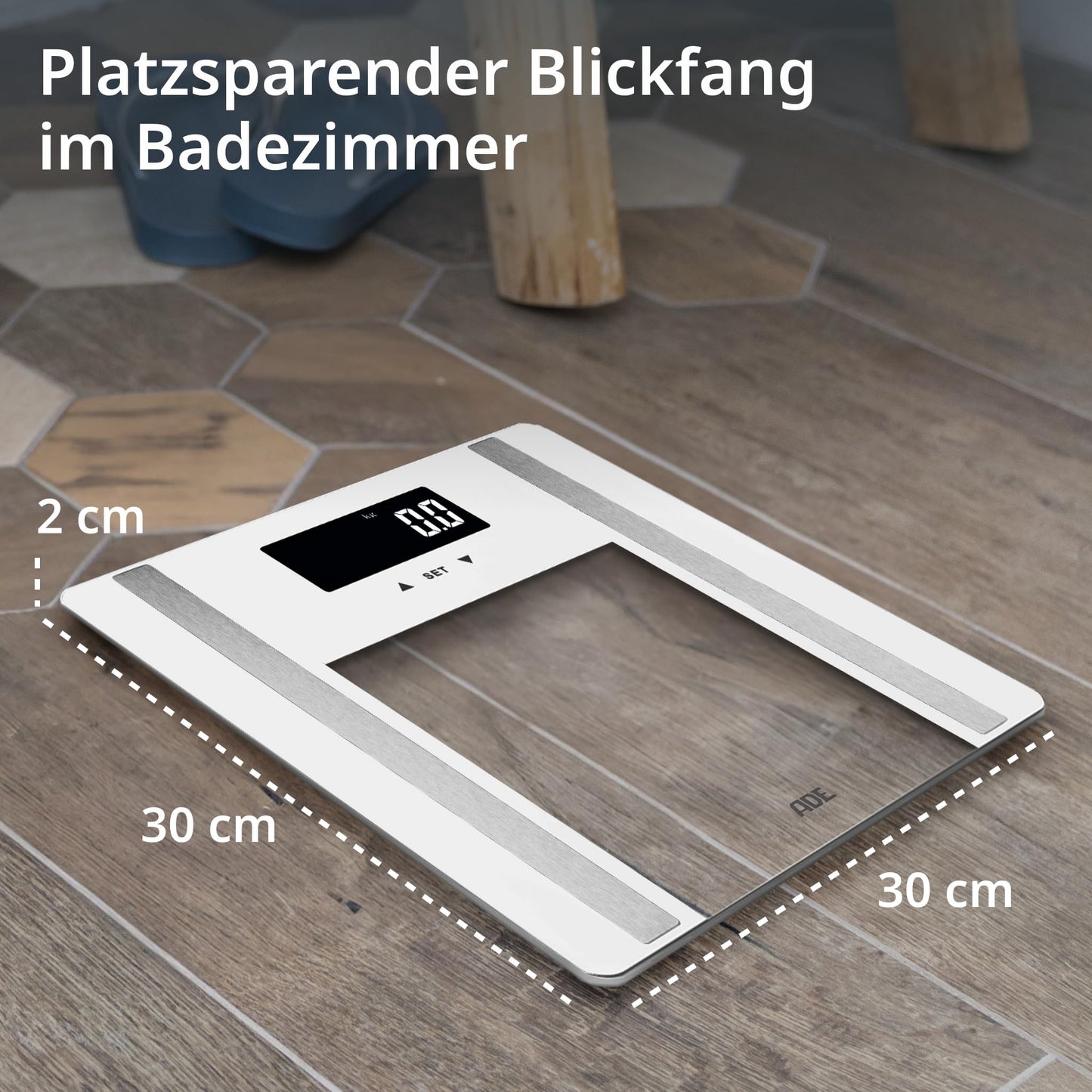ADE Digital Body Fat Scale Ines up to 200 kg | Top pick 2024 | Personal scale with body fat analysis, BMI, muscle mass, body water, weight, BMR | Scale with user recognition | white.