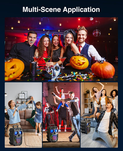 JAMELO Karaoke Portable Systems with 2 Microphones, Bluetooth Speaker with Light Effects, PA System Supports USB/AUX, for Kids/Adults, Karaoke Machine for Parties/Weddings/KTV/Church.