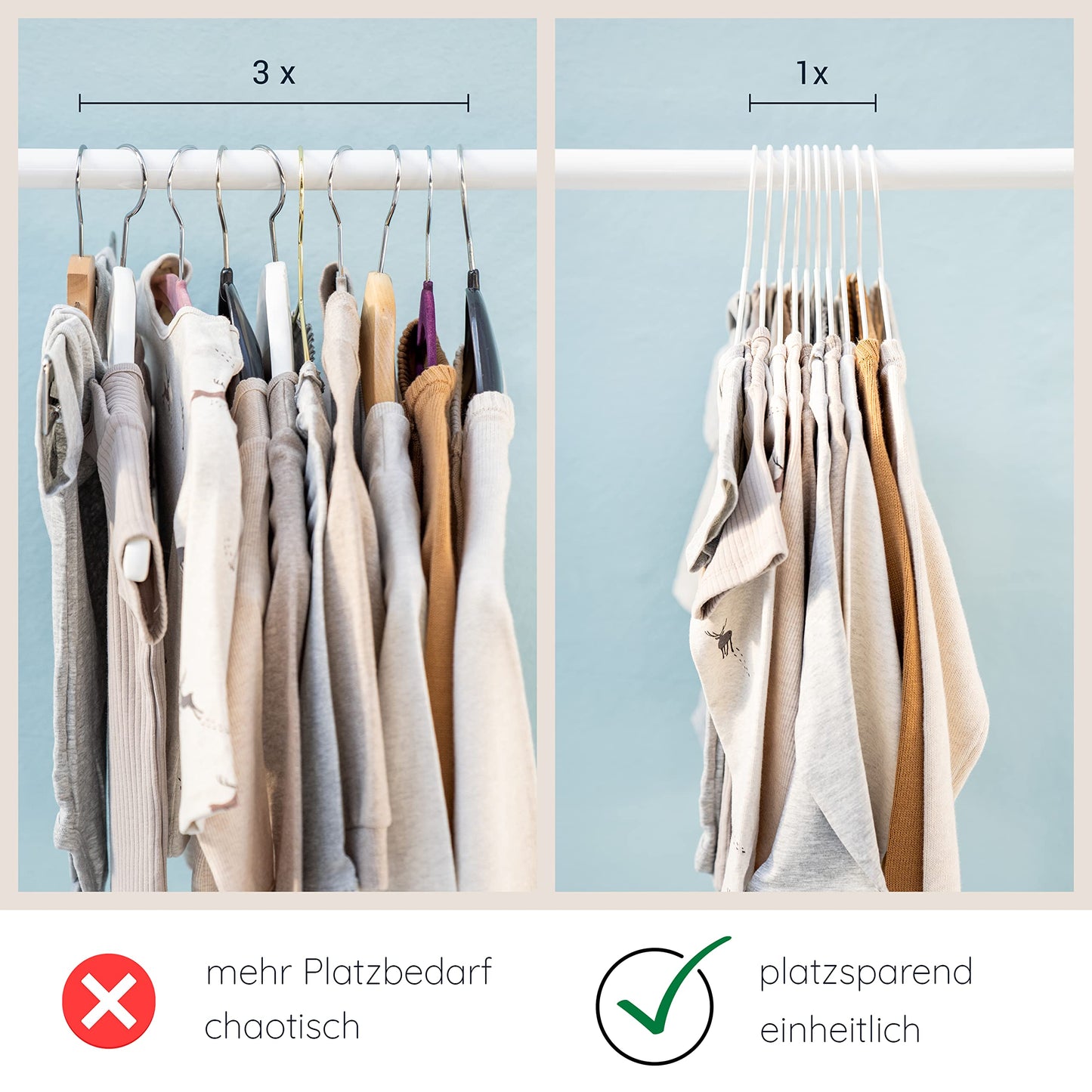 ROW&LINE® - Children's hangers (30 cm) - 10 pieces (beige) - space-saving baby hangers - sturdy for heavy clothing - wire hangers for organization & uniform look in the closet