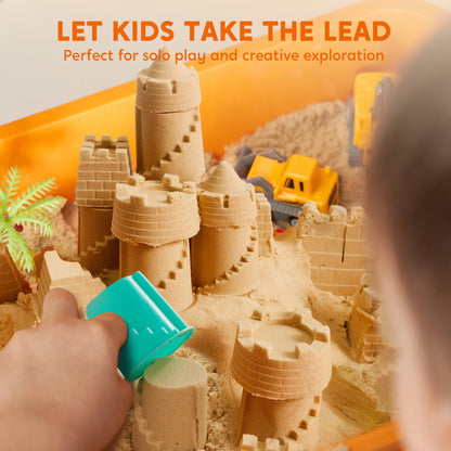 Clever Kits Magic Sand Set, play sand construction site for kids, suitcase with 18 accessories, glowing stones, magic sand toys for boys ages 3-9.