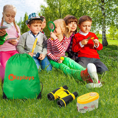 Kizplays® Kids Explorer Kit with Binoculars 22 Piece Set includes Bug Catcher, Compass, Magnifying Glasses, Microscope. Great camping, adventure gift for outdoor play. Ages 3-9.
