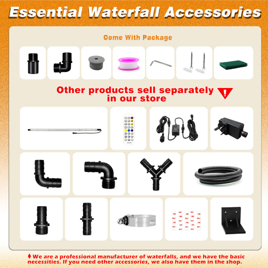 LONGRUNNEW Pond Waterfall Blade Set, 30 cm Stainless Steel Pool Fountain with Accessories, 18 cm Wide Curved Spout Splash Wall for Garden Patio Pond Decoration