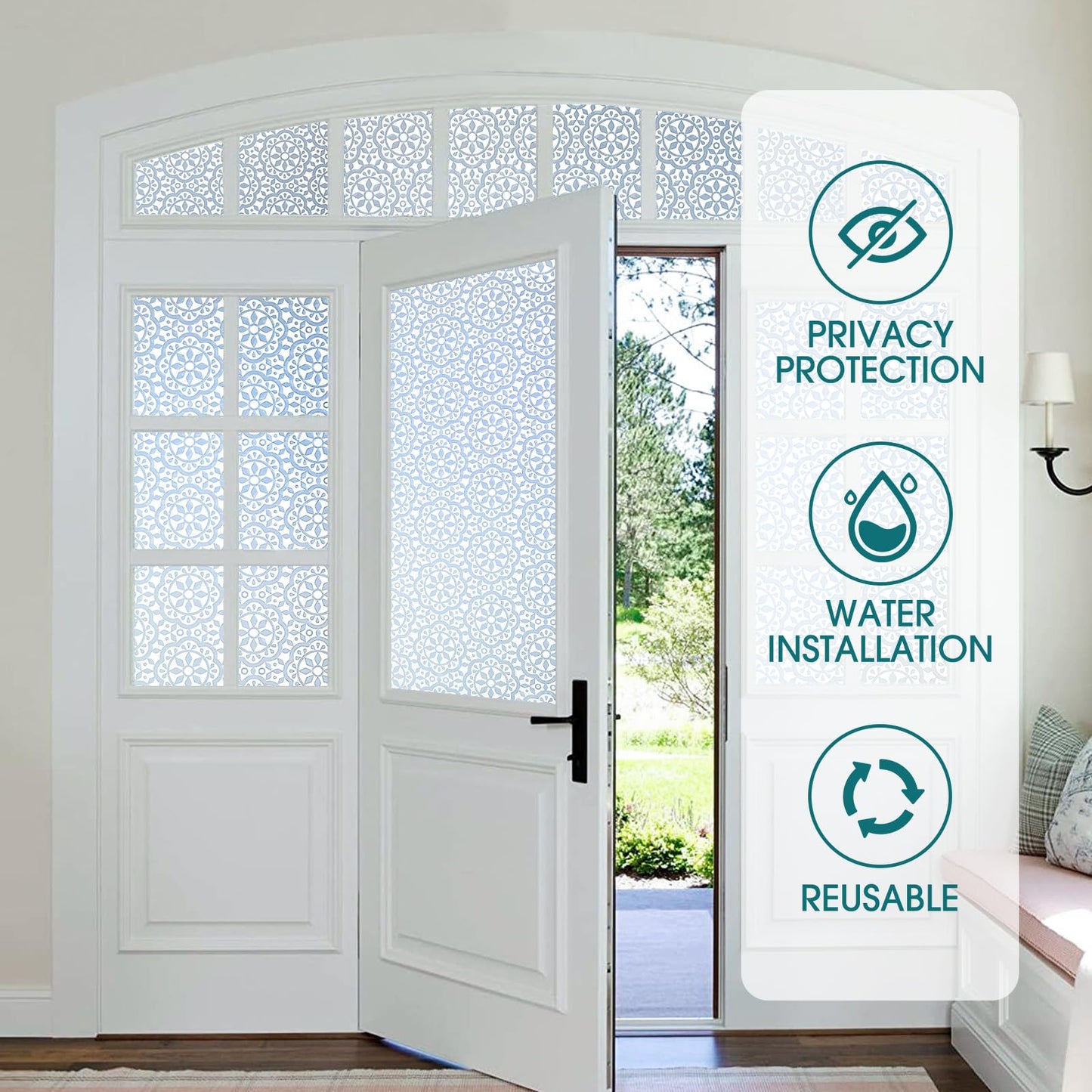 Lifetree window film decorative film privacy privacy film static cling glass sticker without adhesive frosted glass film for home and office flowers 60 x 200 cm