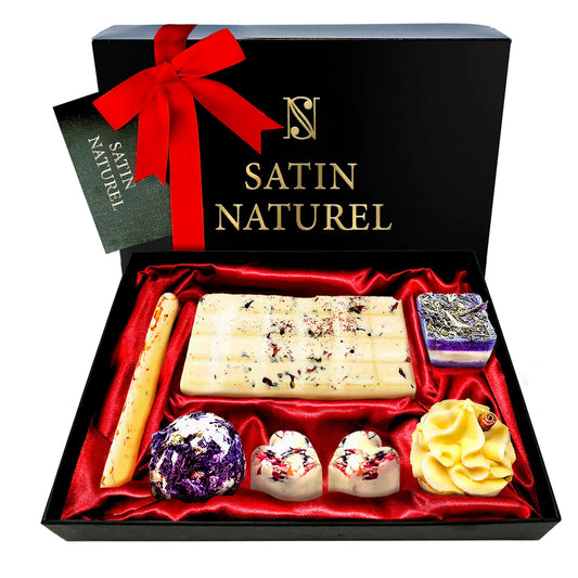 Satin Naturel 7 luxurious organic bath bombs Vegan for 14 baths - Gift for her - Wellness gifts for women - Birthday gift for women - International Women's Day gift