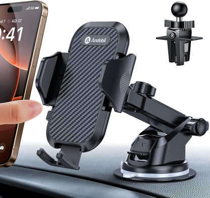 andobil Car Phone Holder [2025 Latest Suction Cup] 3 in 1 Suction Cup & Vent Holder Universal Car Mount Accessory for iPhone 17 Pro Max Air 16/15/14/13/12 Samsung Galaxy S24 Ultra/S23/S22, etc.