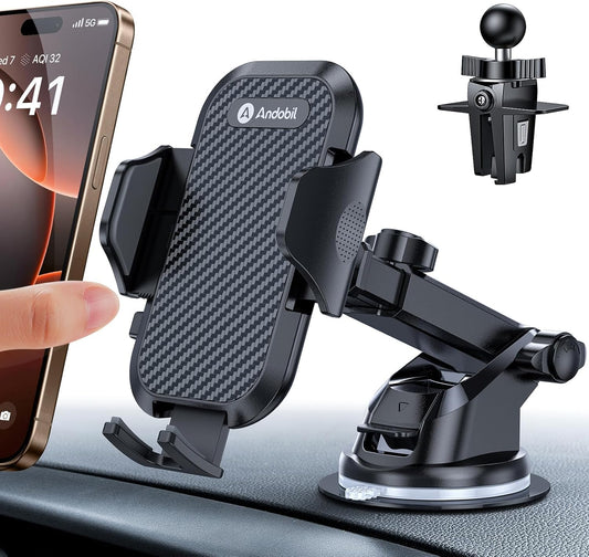 andobil Car Phone Holder [2025 Latest Suction Cup] 3 in 1 Suction Cup & Vent Holder Universal Car Mount Accessory for iPhone 17 Pro Max Air 16/15/14/13/12 Samsung Galaxy S24 Ultra/S23/S22, etc.