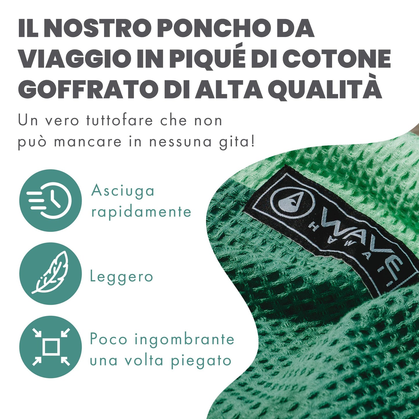 WAVE HAWAII Bath-Surf Poncho Men & Women Breese | Size S/M, 155-185cm | 100% Cotton | Adults | Travel Towel with high water absorption | Changing aid Beach Adults