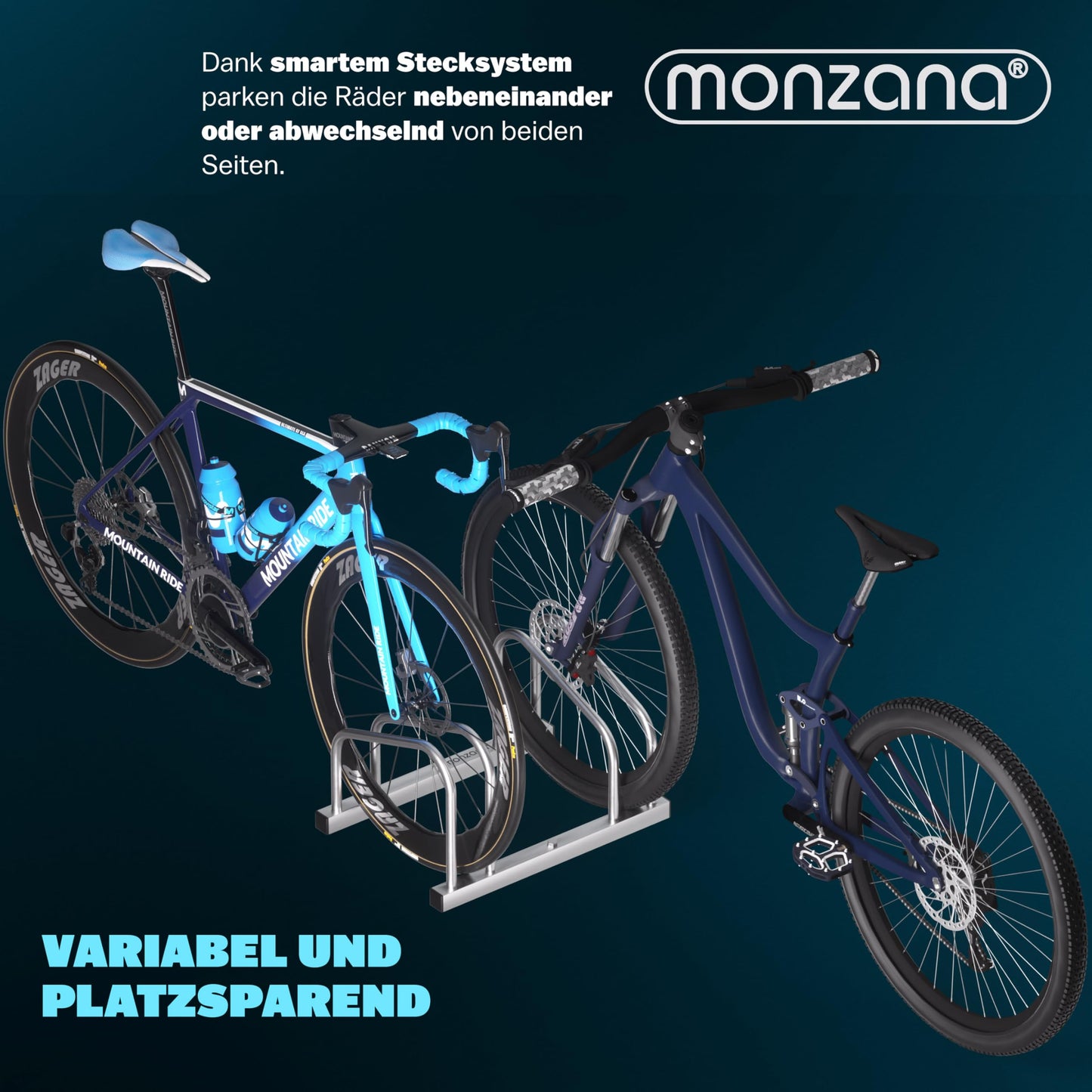 MONZANA® Bike Stand for 4 bikes 37cm wheel distance 30-65mm tire width stainless steel self-locking screws floor or wall mounting multiple stand bike holder bike stand