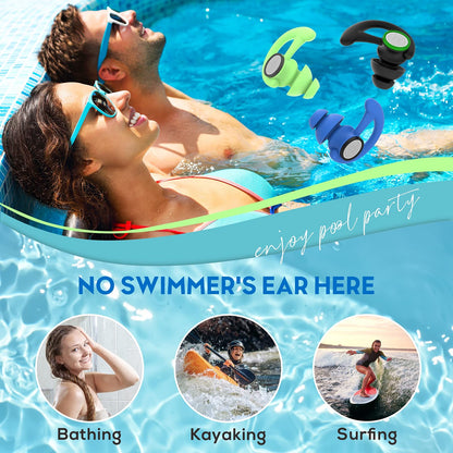 Hearprotek 2 pairs of swimming earplugs, ear protection for adults for swimming, shower, pool, bathing, surfing Blue.