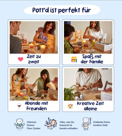Pottery clay pot set for beginners at home - air-drying. DIY kit for adults. Includes: air-drying clay, tools, colors, brushes, sealant, instructions.