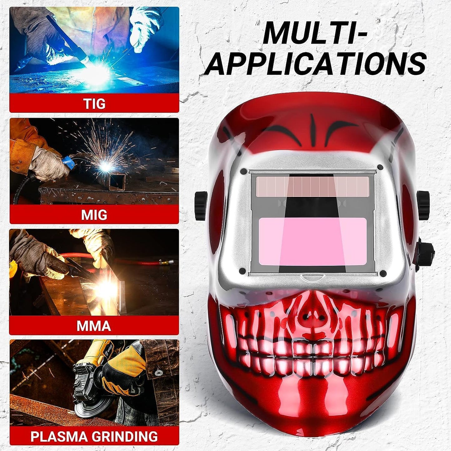 DEKO Solar Powered Welding Helmet Automatic Welding Helmet Professional Hood with Adjustable Shade Range 4/9-13 for Mig Tig Arc Welding Mask Skull Design