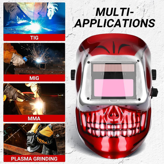 DEKO Solar Powered Welding Helmet Automatic Welding Helmet Professional Hood with Adjustable Shade Range 4/9-13 for Mig Tig Arc Welding Mask Skull Design