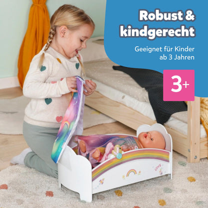 BABY born Rainbow Bed, doll bed with rainbow lights and soothing lullaby, includes reversible bedding, 835999 Zapf Creation