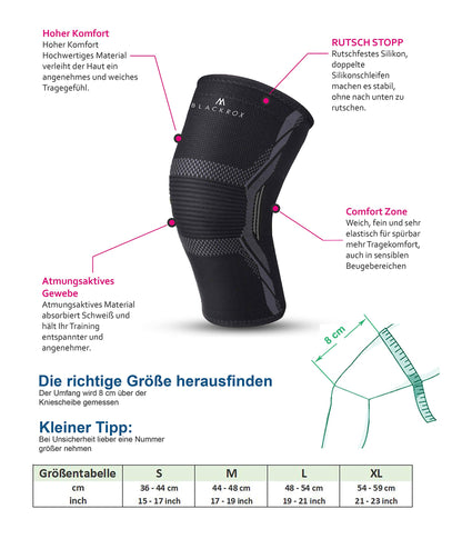 BLACKROX knee brace sports comparison winner compression knee brace, sports knee brace, sports football, jogging breathable, elastic, knee pads, knee brace volleyball women & men (Black, M)