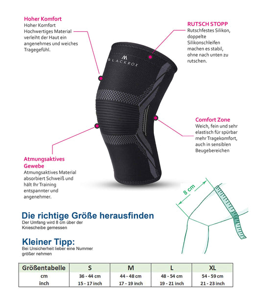 BLACKROX knee brace sports comparison winner compression knee brace, sports knee brace, sports football, jogging breathable, elastic, knee pads, knee brace volleyball women & men (Black, M)