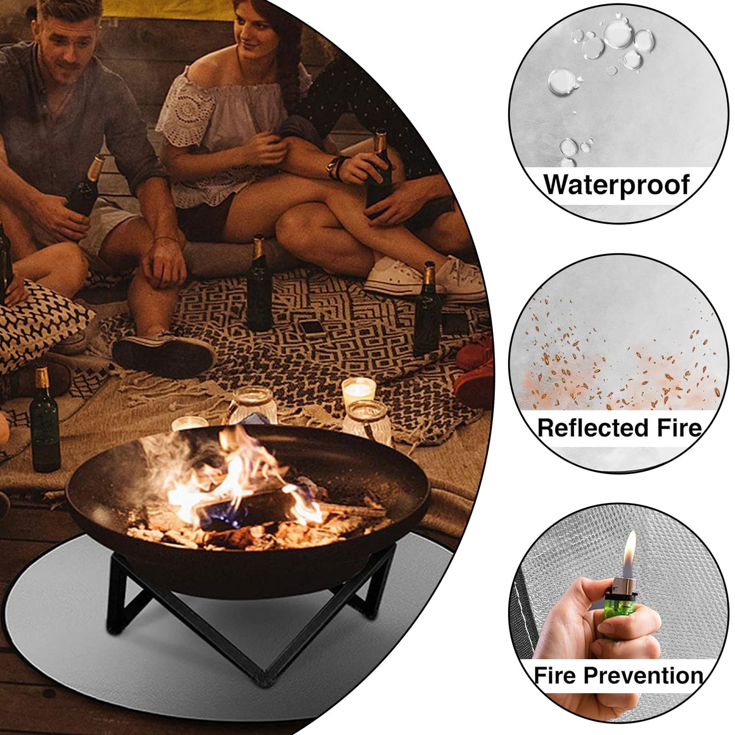 60 cm round fire pit mat, fire pit mat, grill fireproof base, fireproof base, fire bowl mat, for grill, lawn, garden, ground, backyard