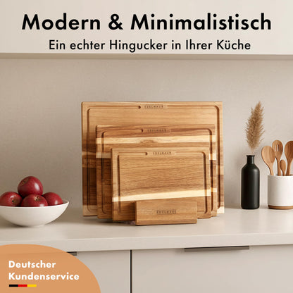 EDLEHOUSE Cutting Board Wood 3pc Set (40x30cm / 33x24cm / 26x18cm) Solid Acacia Wood Cutting Board - 2cm thick kitchen cutting boards with juice groove - Design Cutting Board Set