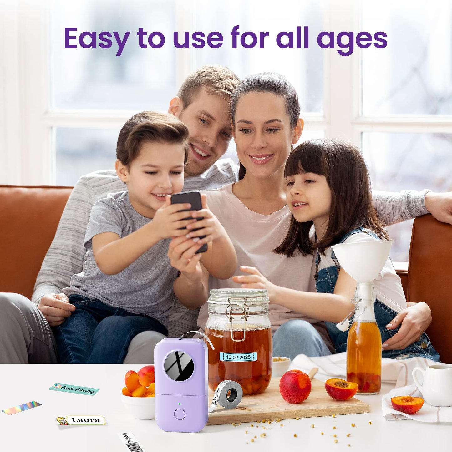 Phomemo D30 label maker, Bluetooth label printer, self-adhesive mini label printer compatible with iOS Android. Portable labeling device for home, kitchen, office - Purple.