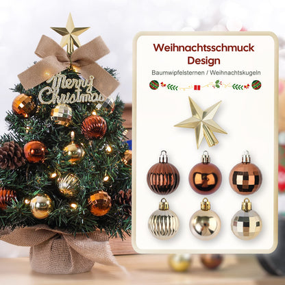 Mini Christmas Tree Small Christmas tree with LED lighting table Christmas tree small artificial decorated for Christmas decoration 40cm (Brown with Gold)