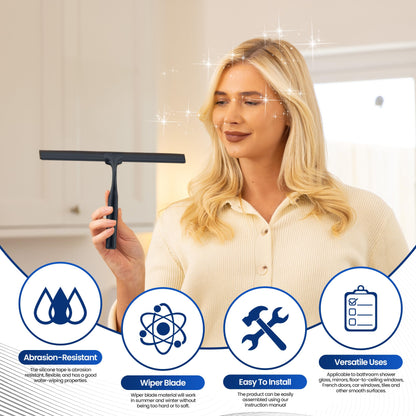 Wunset Superior Shower Squeegee Selection: Featuring stainless steel, silicone, and rubber squeegees, water wipers, bathroom essentials, shower door squeegees (35 cm, Black)