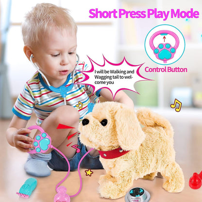 HULASO Toy Dog Kids Pet Dog Toy Girls Boys Interactive Plush Toy with Walking, Barking, Tail Wagging, Singing, and Repeat What You Say Function