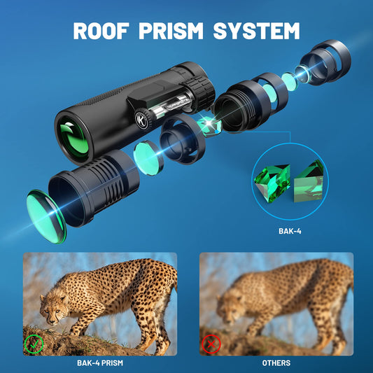 Adult binoculars, Kylietech 12x42 binoculars with tripod, Waterproof bird-watching binoculars with BaK-4 prisms, FMC lens, phone adapter for photography, star gazing.