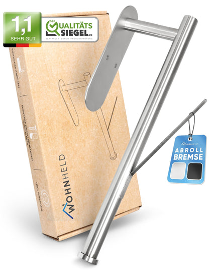 WOHNHELD® Kitchen Roll Holder without drilling | With roll brake | Extremely stable | Zewa roll holder wall self-adhesive stainless steel silver