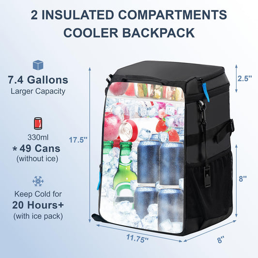 SPARTER backpack cooler, 49 can cooler backpack, Insulated thermal backpack, Leakproof, Waterproof, Lightweight, Portable soft cooler for beach, travel, camping, lunch.