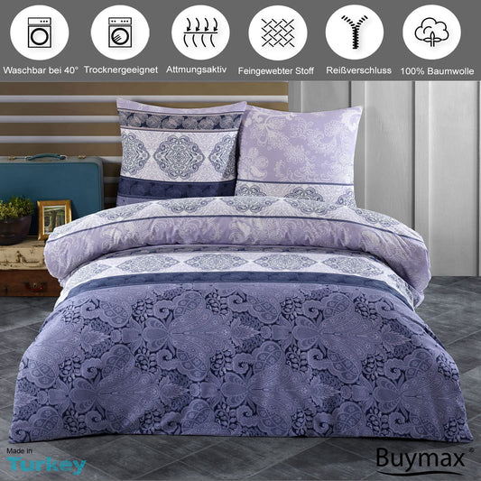 Buymax® bedding 155x220cm 100% cotton 2-piece duvet cover - bedding sets 155 x 220cm with 1 pillowcase 80x80cm, ÖKO-TEX Renforcé duvet cover set with zipper