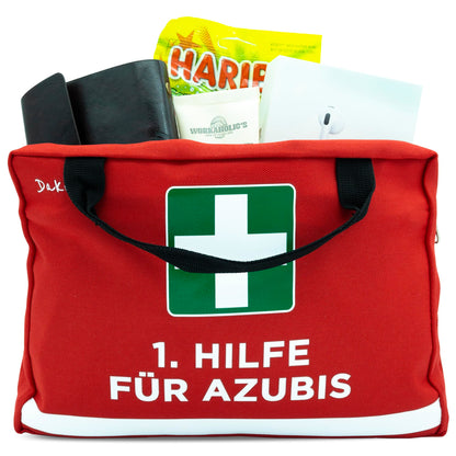 Dakita First Aid Kit for Trainees - Funny gift for starting training or exams - 28x18x8 cm - red, empty