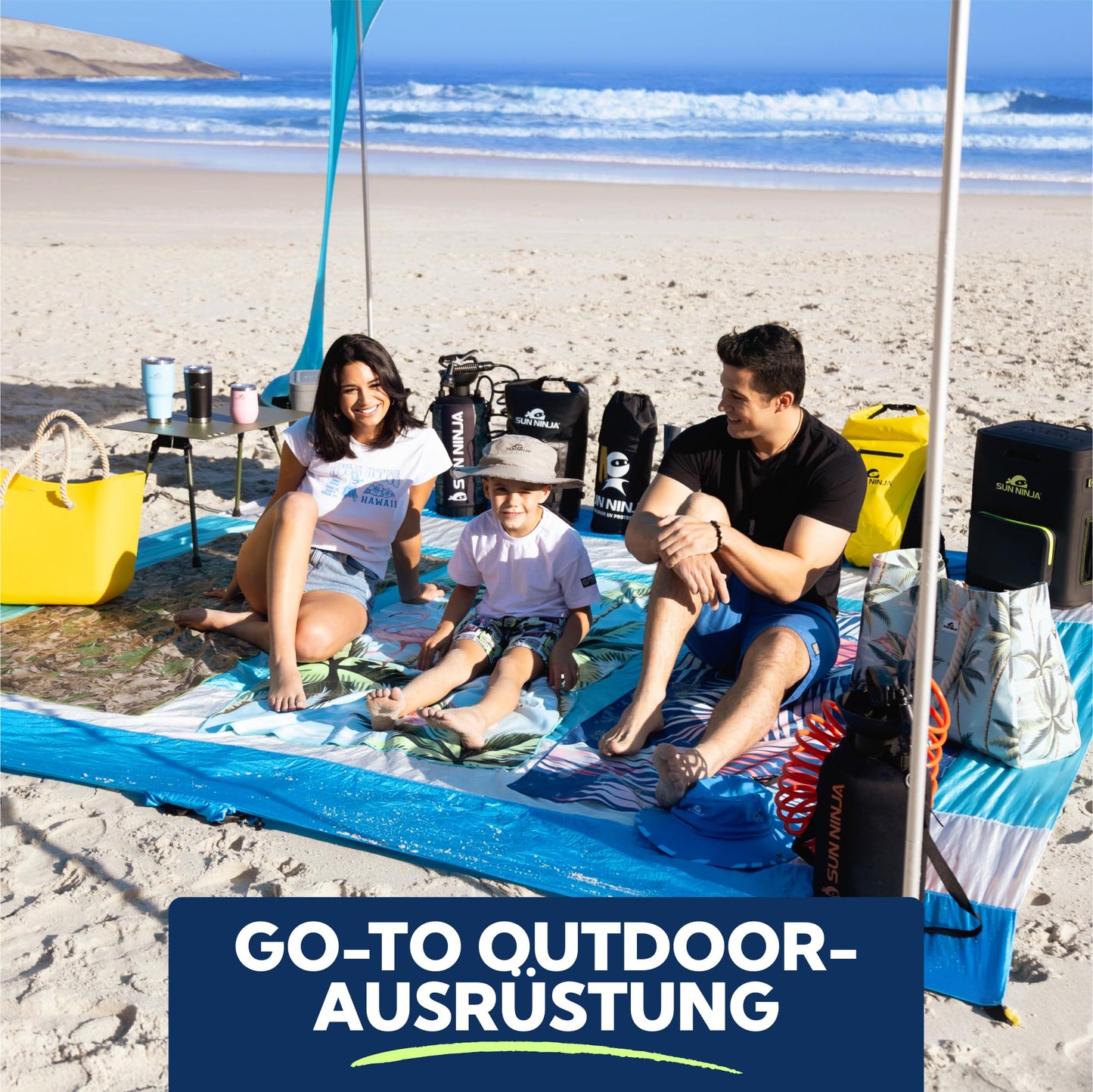 Sun Ninja beach tent with UPF50+ - sun protection beach sunshade with sand shovel & ground nails - beach shelter baby UV protection 50 - beach tent