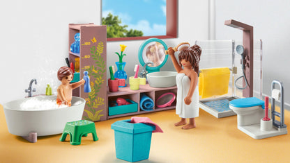 PLAYMOBIL MyLife 71611 Bathroom, including two figures and numerous accessories, made from over 80% recycled and bio-based materials, detailed toy for children ages 4 and up.
