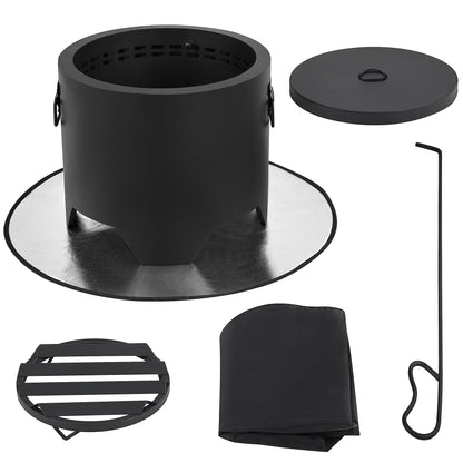 Yaheetech Smokeless Fire Pit Φ 40.5 cm Fire Pit Outdoor Fireplace Including Poker & Heat Resistant Mat & Cover & Lid for Garden Patio Camping