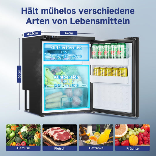 AAOBOSI 65L Compressor Cooler, RV Fridge with APP Control, 12/24V DC, Car Cooler with LED Lights, up to -20℃ Compressor fridge for Car, Truck, Boat, RV, Camping and Travel.
